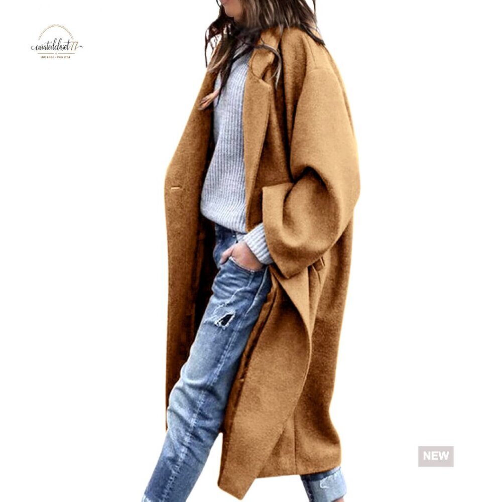 Oversized Wool Pea Coat Notch Lapel Classic Trench Coat Winter Casual Chic